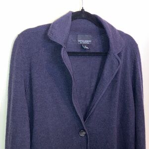 100% Merino Wool Sweater Cardigan Cynthia Rowley Women's Navy Blazer Top